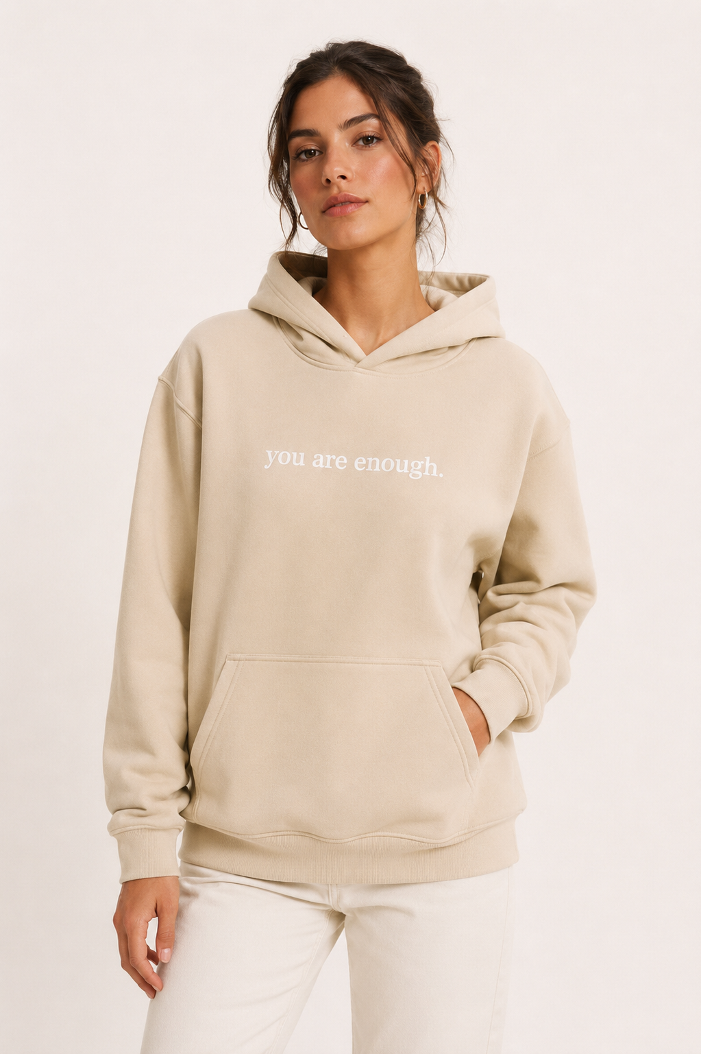 Damen-Sweatshirt mit Kapuze, Kängurutasche und Aufdruck auf der Vorderseite – Irmgard