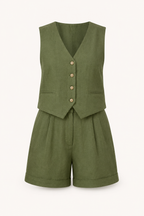Set aus Weste und Shorts für Damen aus Leinen und Baumwolle – Rita