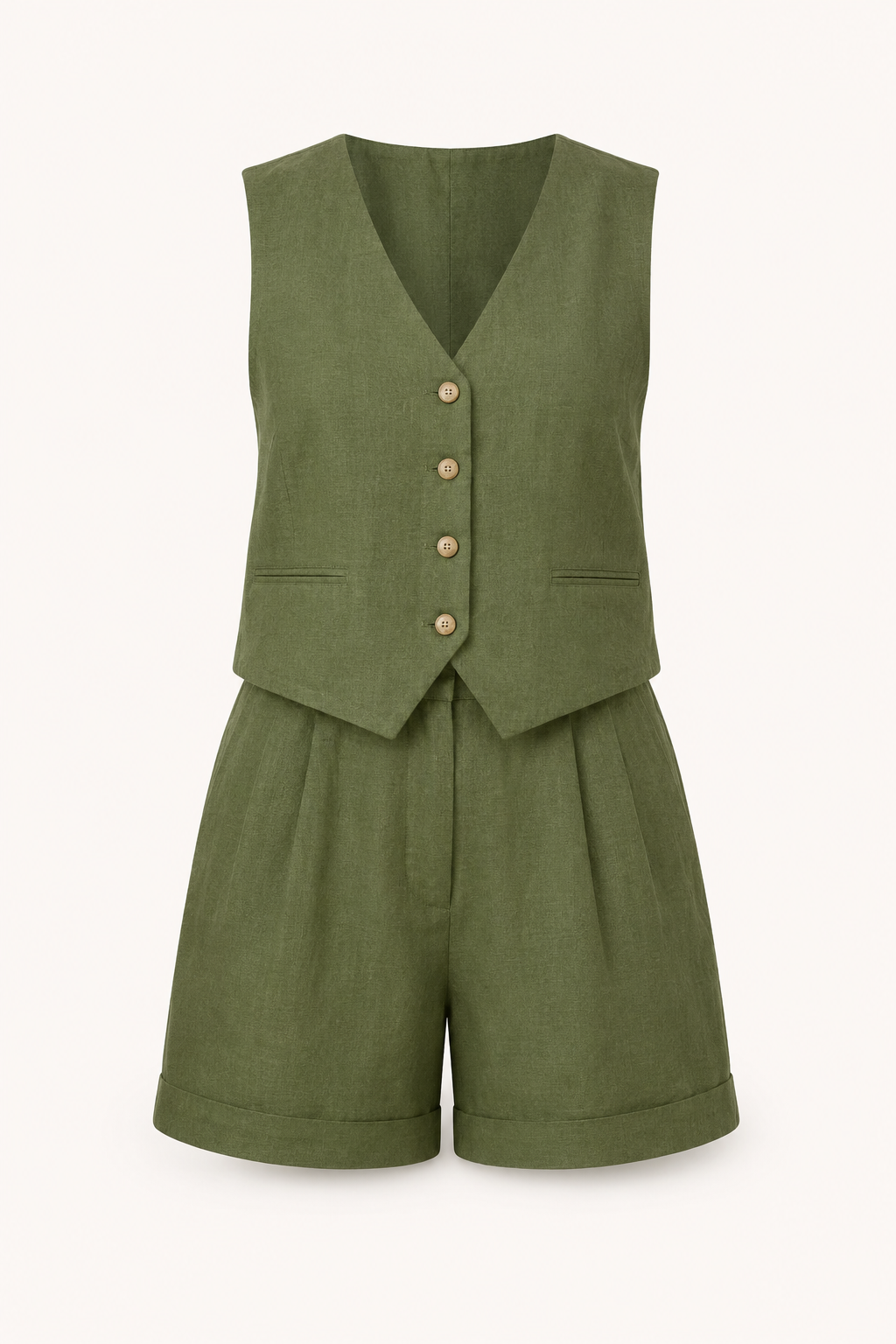 Set aus Weste und Shorts für Damen aus Leinen und Baumwolle – Rita