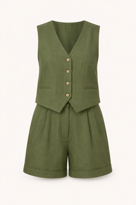 Ensemble gilet et short pour femme en lin et coton - Rita
