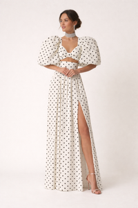 Ensemble top avec jupe maxi à manches bouffantes et imprimé à pois - Calista