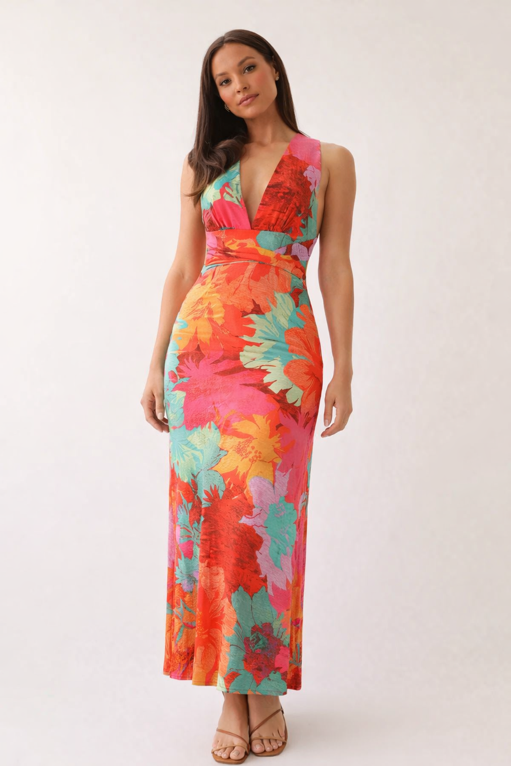 Maxikleid mit Blumendruck Neckholder-Ausschnitt Neckholder-Ausschnitt slim fit summer style - Zafira