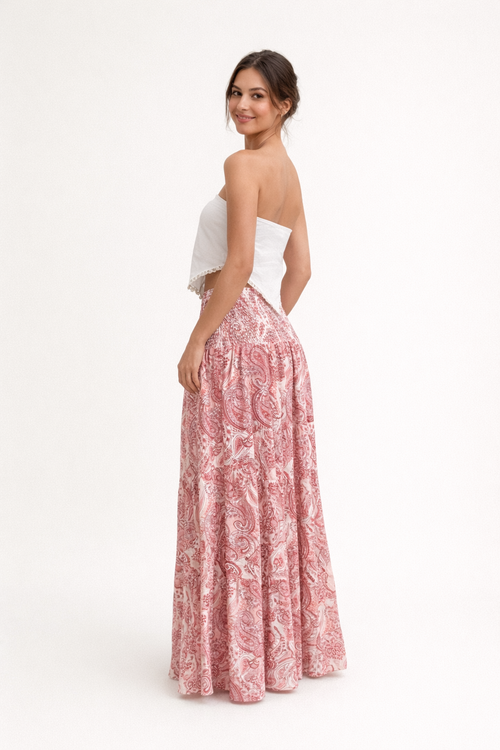 Bedruckter langer Rock mit Gummizug in der Taille Sommer Boho Stil - Elira