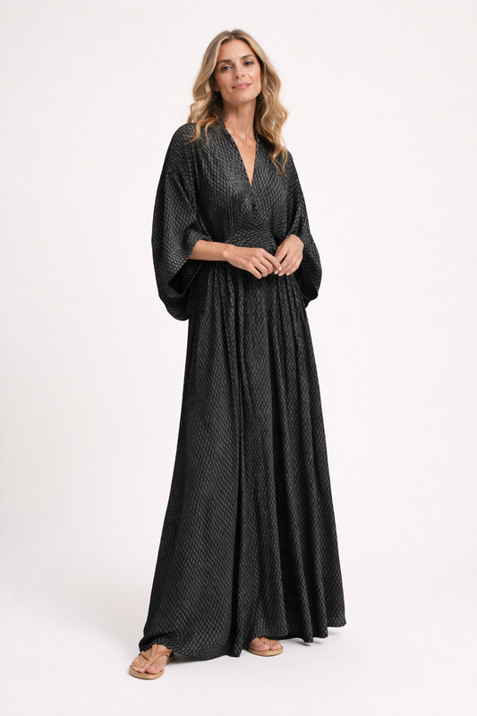 Robe longue femme manches larges encolure en V robe femme décontractée - Valmira