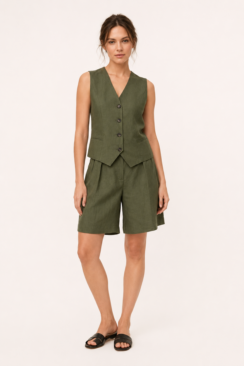 Set aus Weste und Shorts für Damen aus Leinen und Baumwolle – Lotte