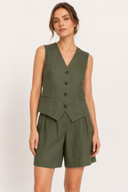 Set aus Weste und Shorts für Damen aus Leinen und Baumwolle – Lotte