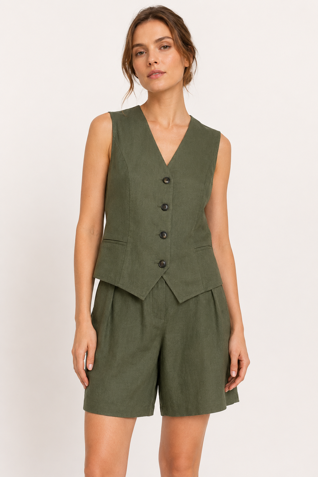 Set aus Weste und Shorts für Damen aus Leinen und Baumwolle – Lotte