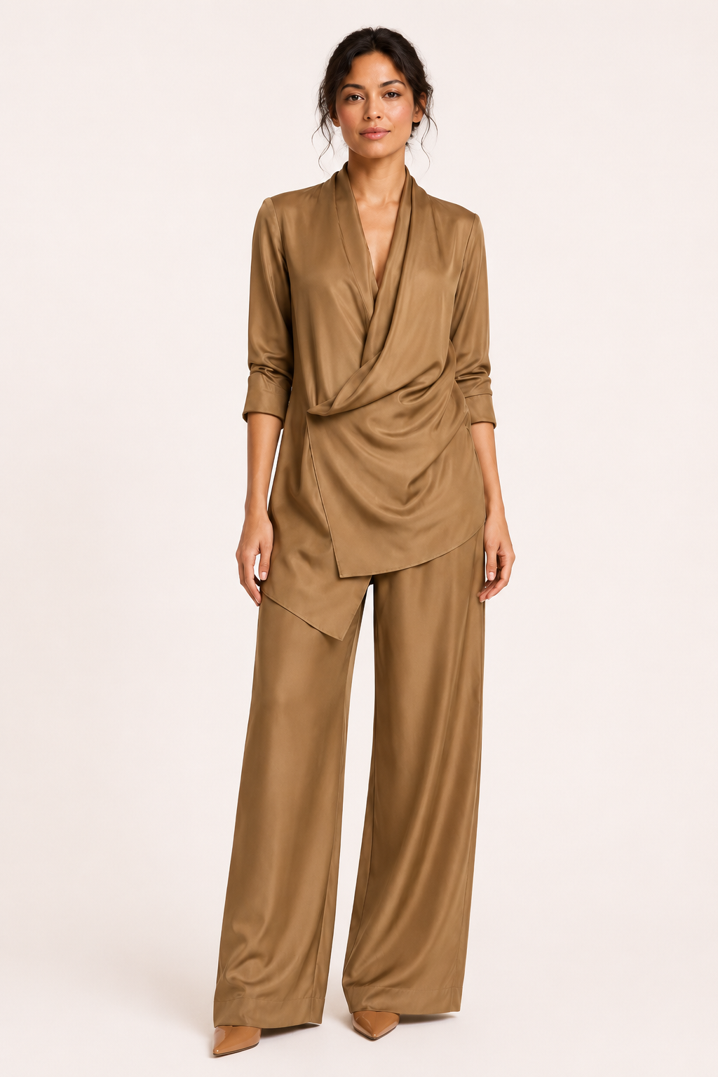 Satin-Set aus Bluse und Hose für Damen – Kerstin