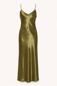 Robe midi lingerie satinée pour femme, décolleté en V - Leni