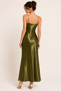 Robe midi lingerie satinée pour femme, décolleté en V - Leni