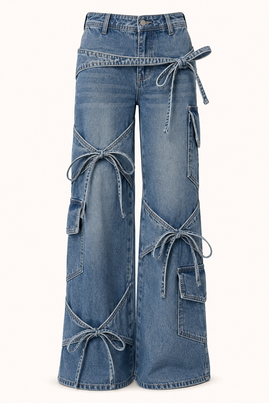 Cargo-Jeans für Damen mit weitem Bein und Bändern – Ida