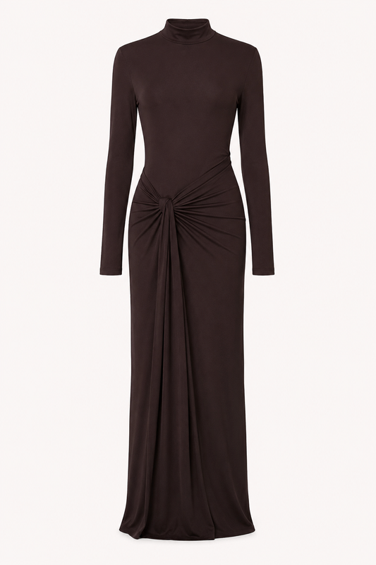 Robe longue à col montant drapée pour femme - Monik