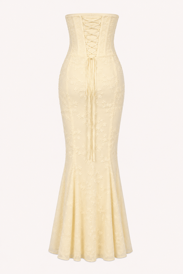 Ensemble femme composé d'un haut corset et d'une jupe longue brodée - Leonie