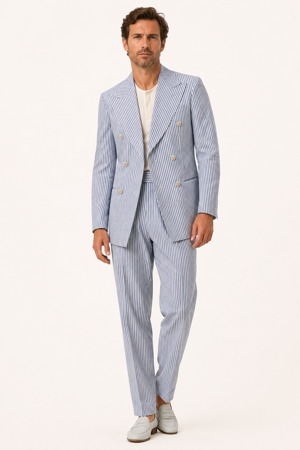 Hellblauer Herrenanzug mit Streifen im mediterranen Stil – Emil