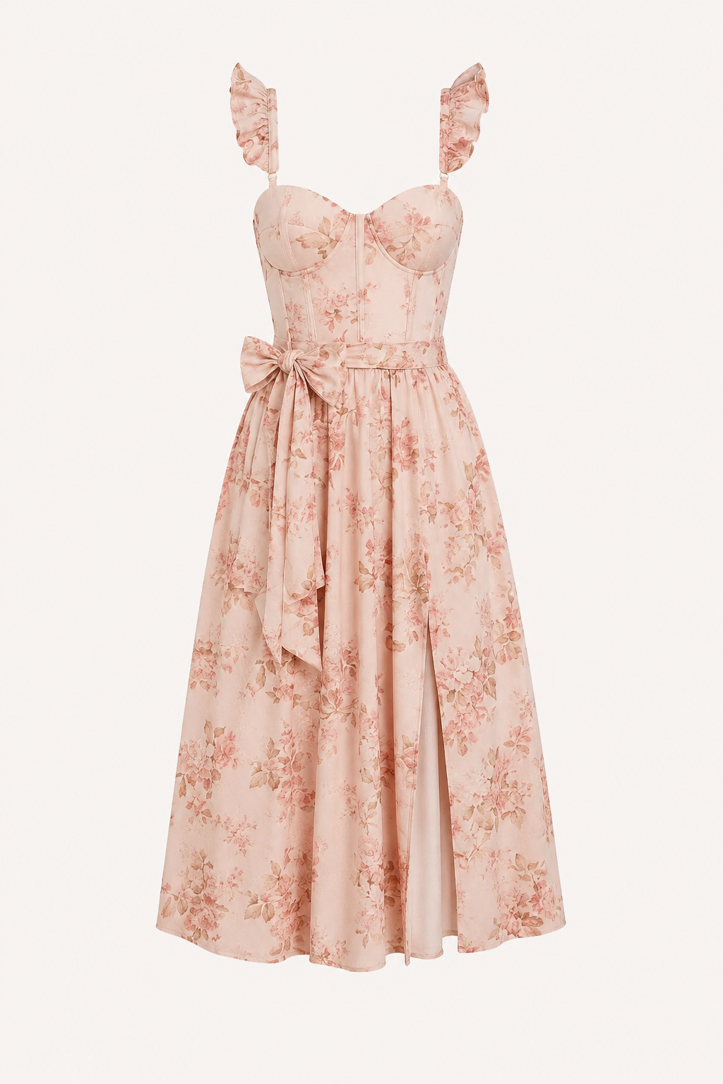 Damen Midikleid mit Blumendruck Korsett Seitenschlitz - Käthe
