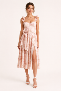 Robe midi femme imprimé floral corset fendu sur le côté - Käthe