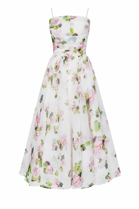 Robe midi pour femme, style floral romantique - Elira