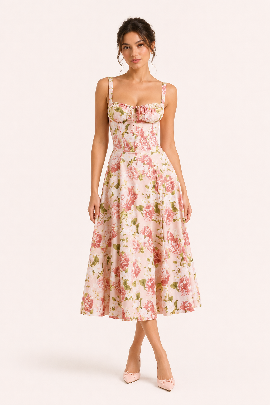 Geblümtes Midikleid mit breiten Trägern für Damen - Maren