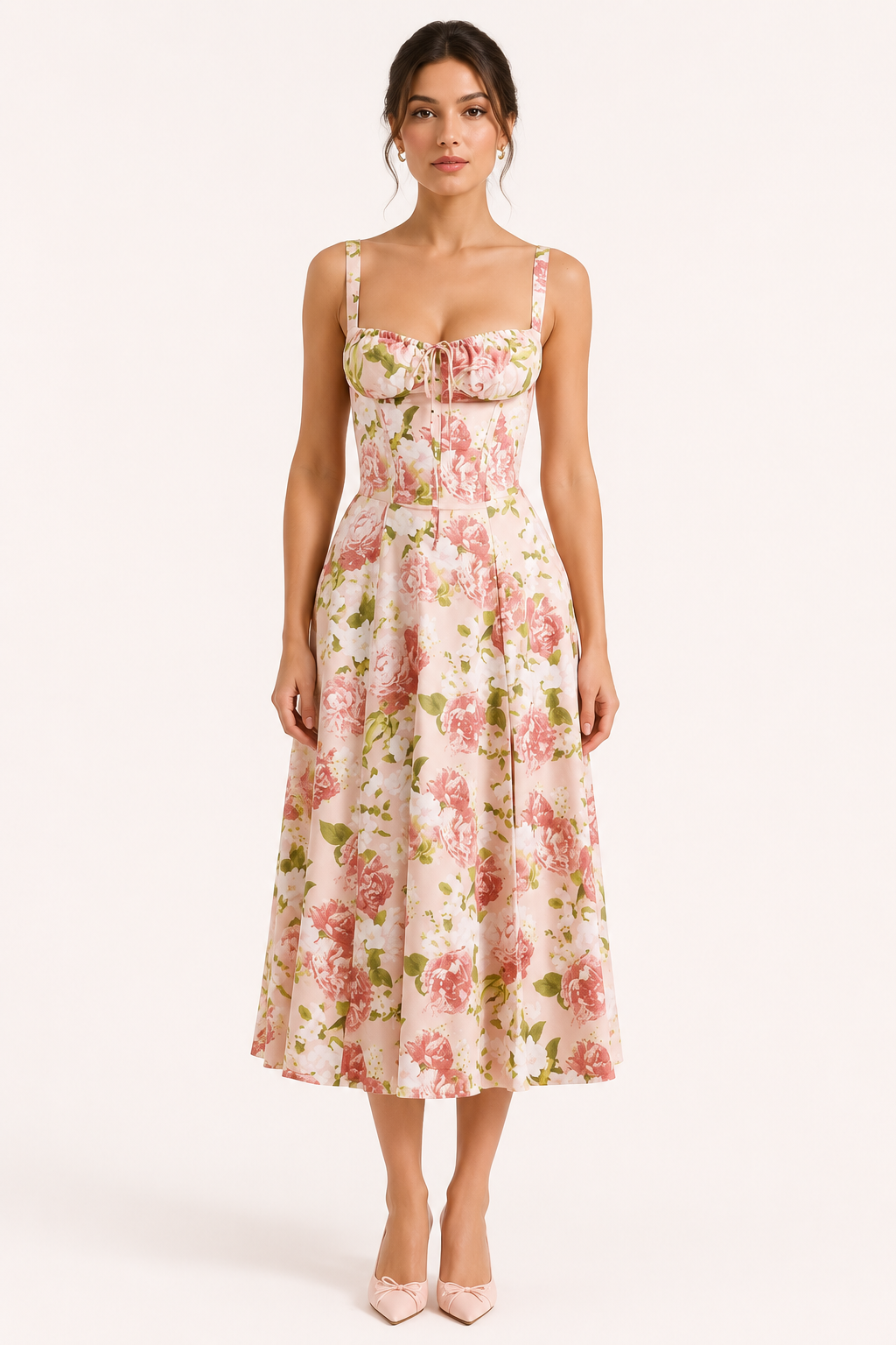 Geblümtes Midikleid mit breiten Trägern für Damen - Maren