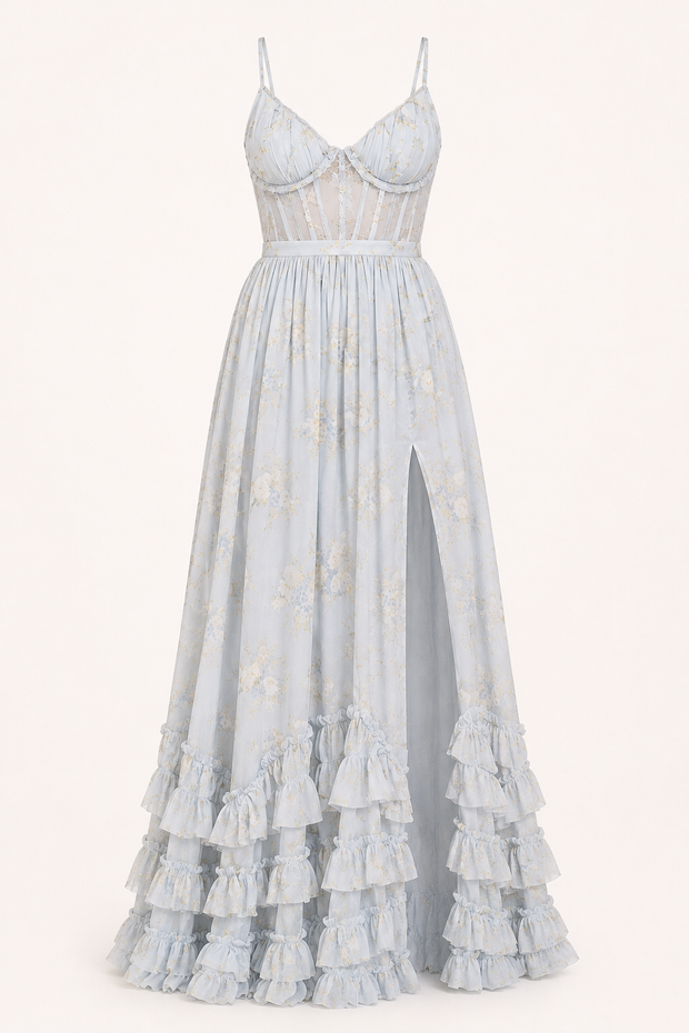 Longue robe de soirée élégante et fleurie - Elara