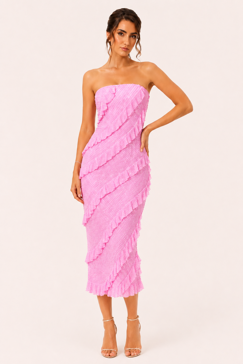 Trägerloses Midikleid für Damen mit Rüschen - Yina