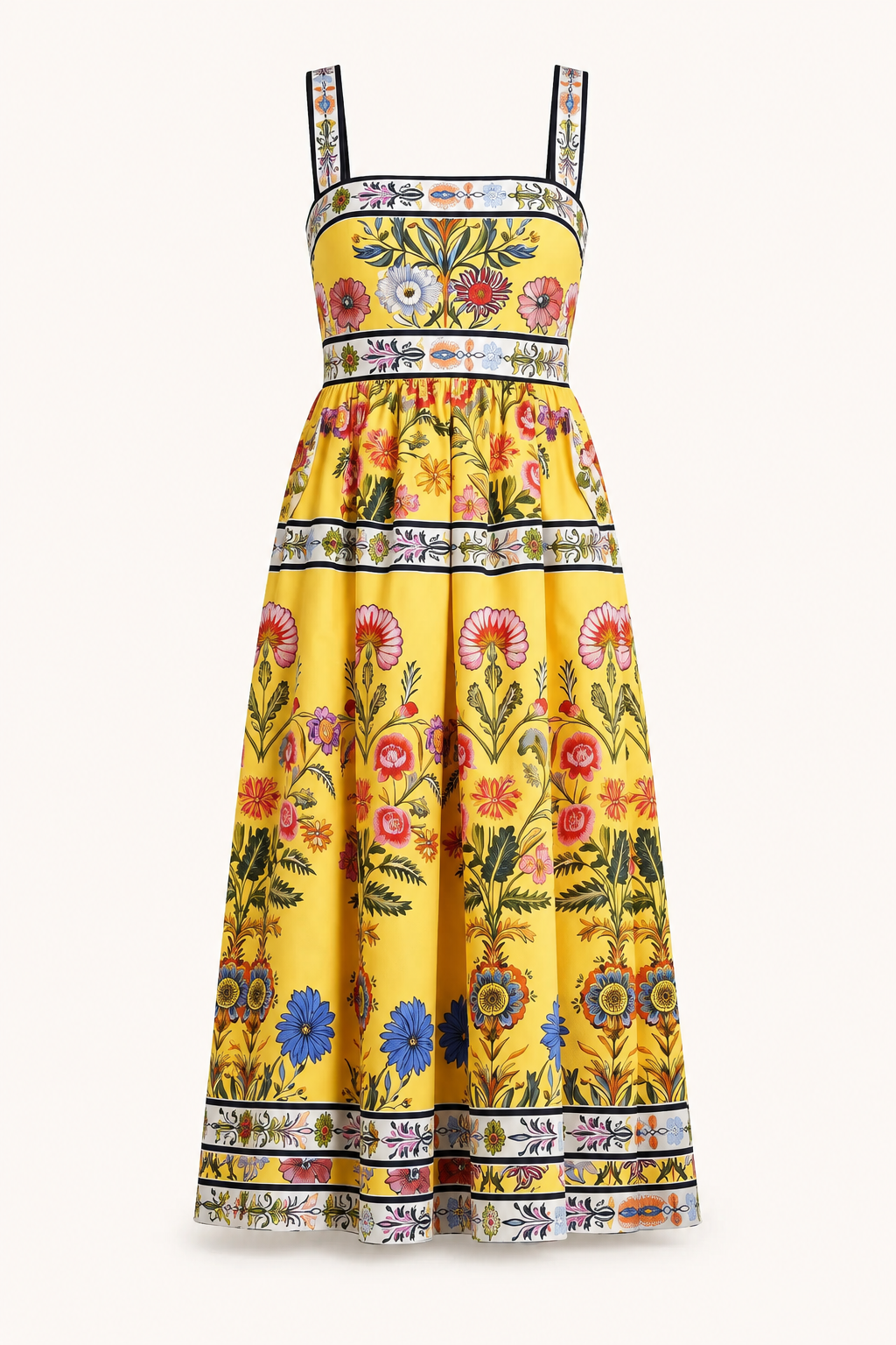 Midikleid mit Blumenmuster und hoher Taille für Frauen - Nele