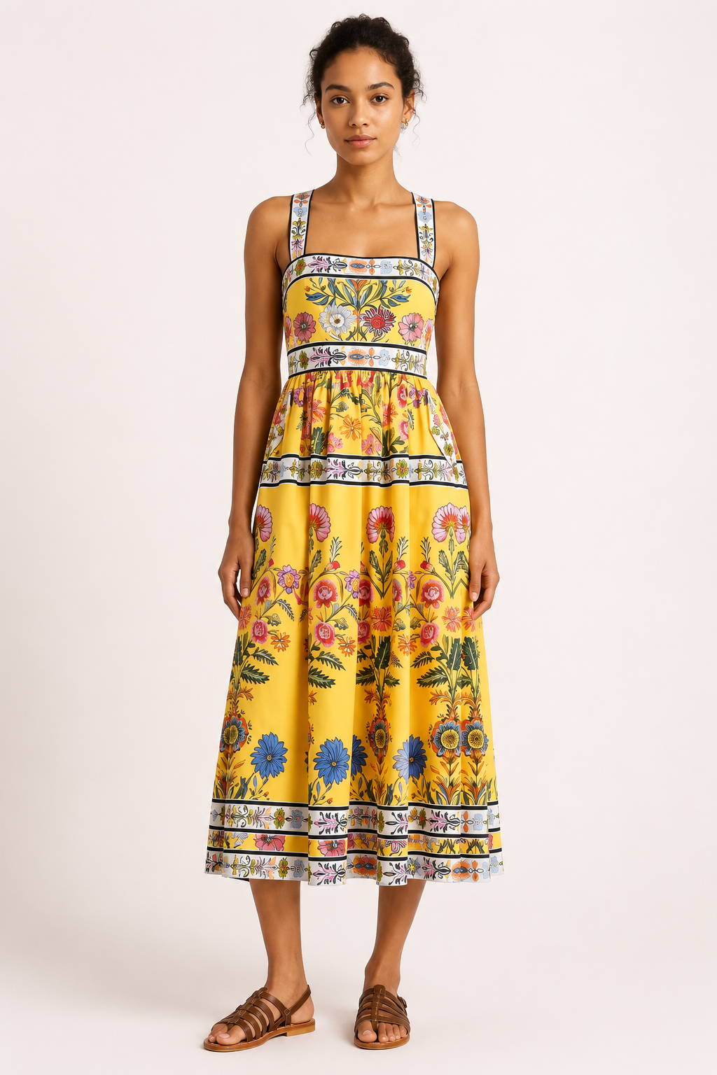 Midikleid mit Blumenmuster und hoher Taille für Frauen - Nele