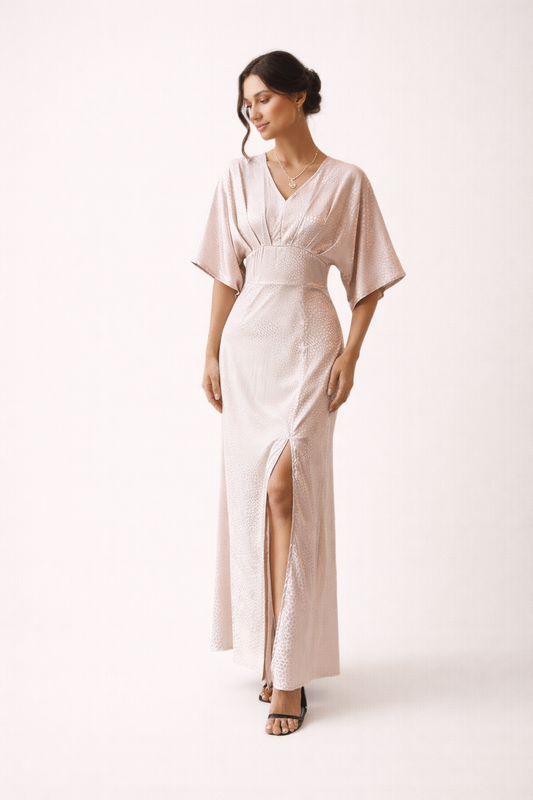 Robe longue confortable à manches courtes avec fente latérale - Fedra