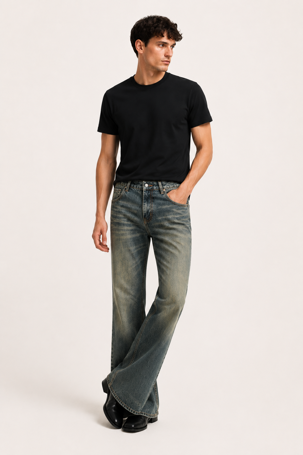 Herren-Jeans im Slim-Fit-Schnitt mit Flare-Bein und Vintage-Waschung – Henrik