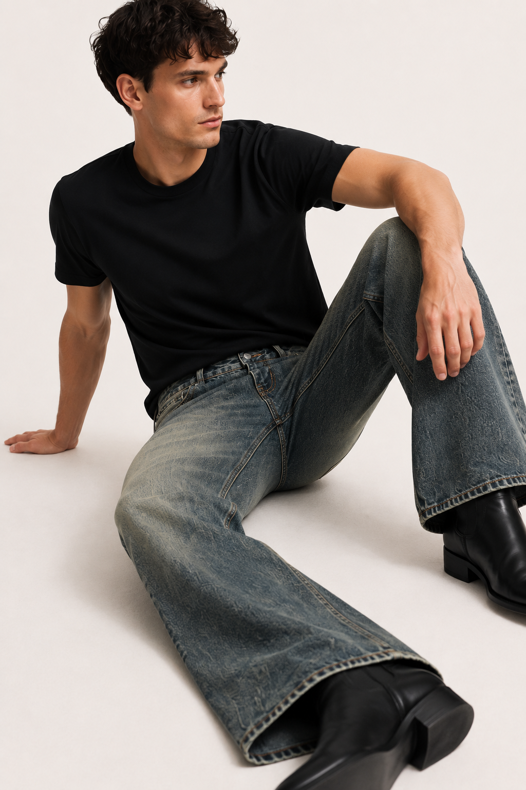 Herren-Jeans im Slim-Fit-Schnitt mit Flare-Bein und Vintage-Waschung – Henrik
