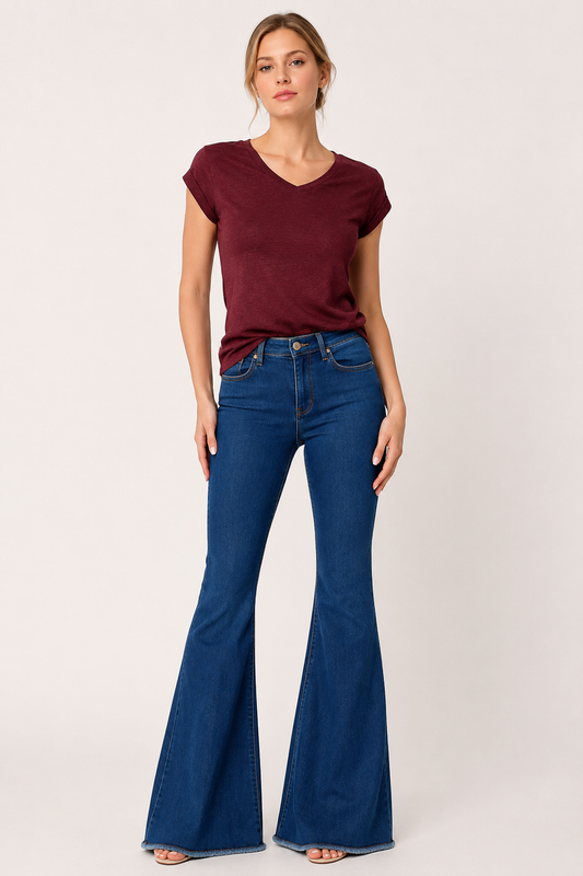 Jean évasé pour femme à taille haute avec ourlet effiloché - Anika