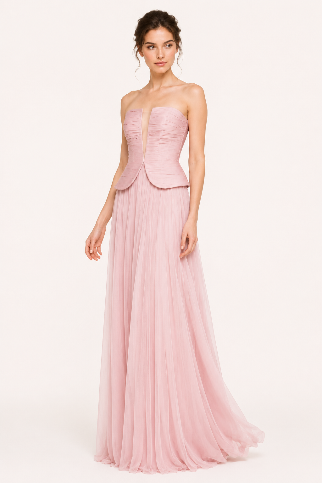 Elegantes langes trägerloses plissiertes Kleid für Frauen - Enice