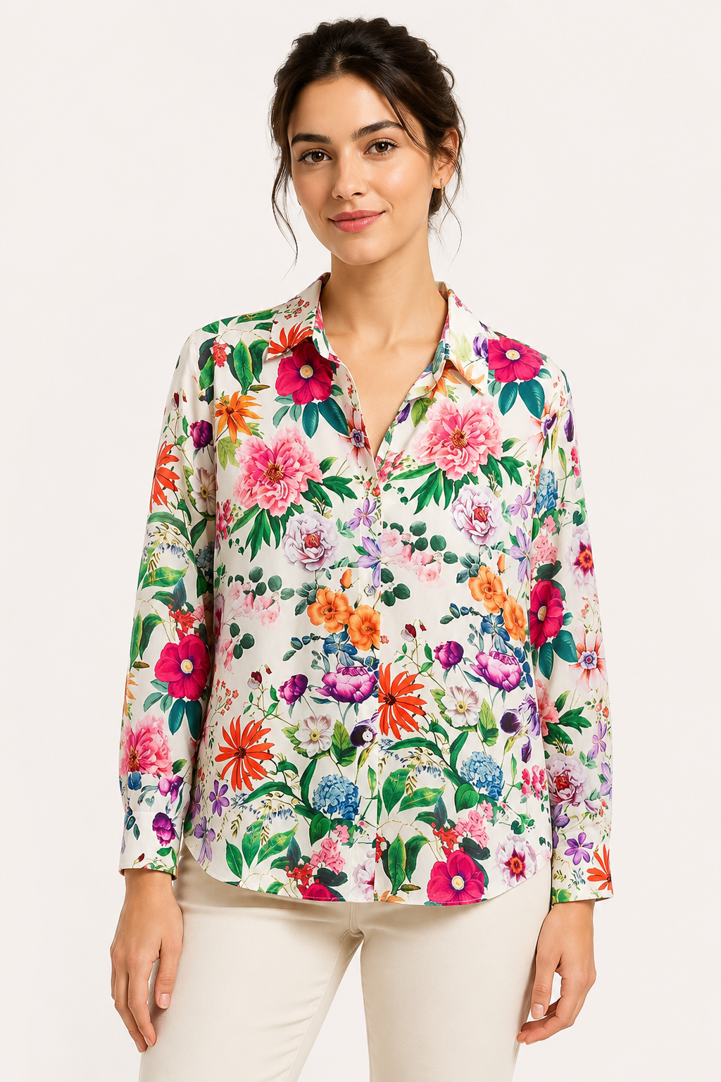 Langärmelige Damenbluse mit Blumenmuster - Katrin