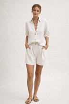 Leinen Frau Set Leinen Shorts Bluse Langarm Sommer - Amaia