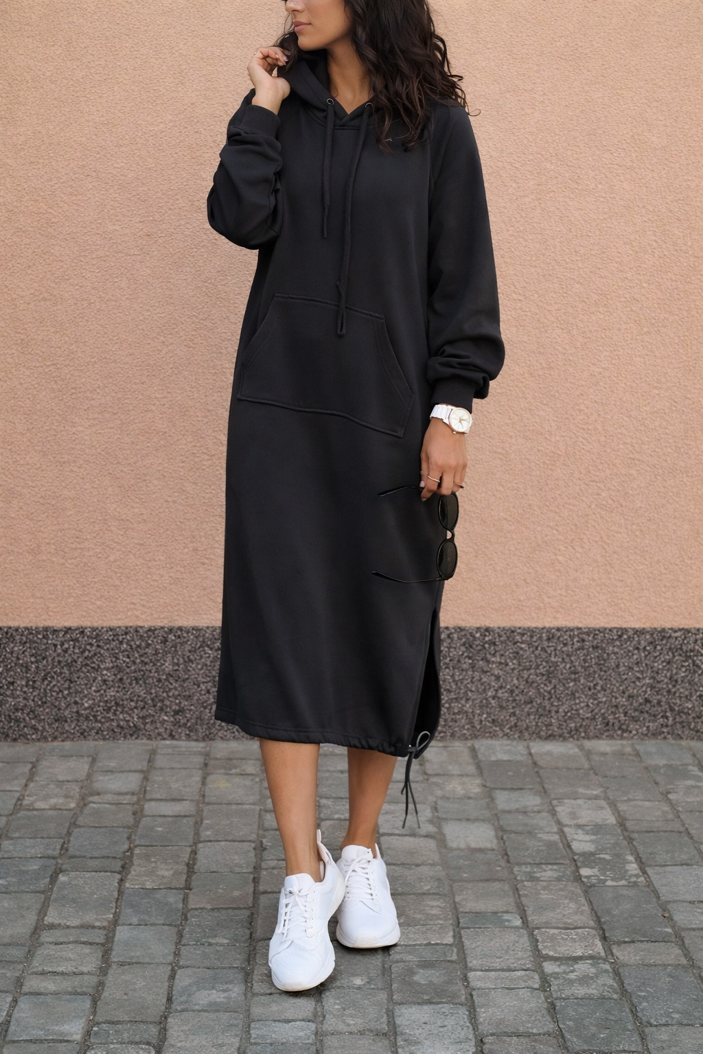 Langes Sweatshirt-Kleid mit Kapuze für Frauen - Lina