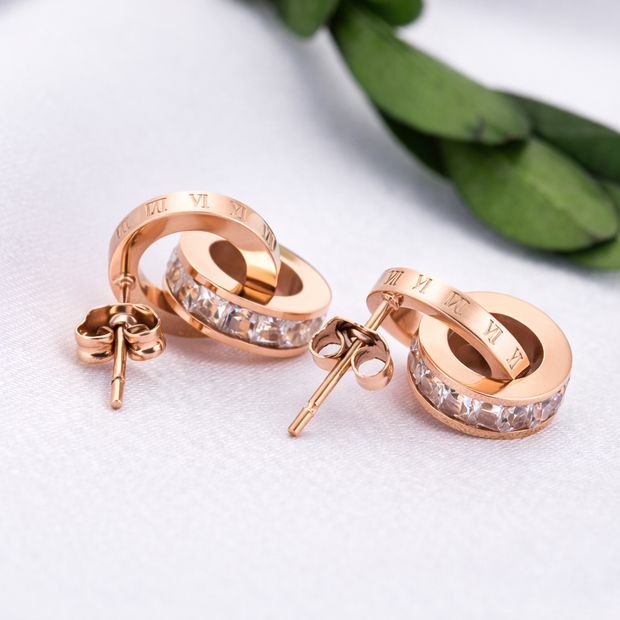 Créoles pour femmes en or rose avec cristaux