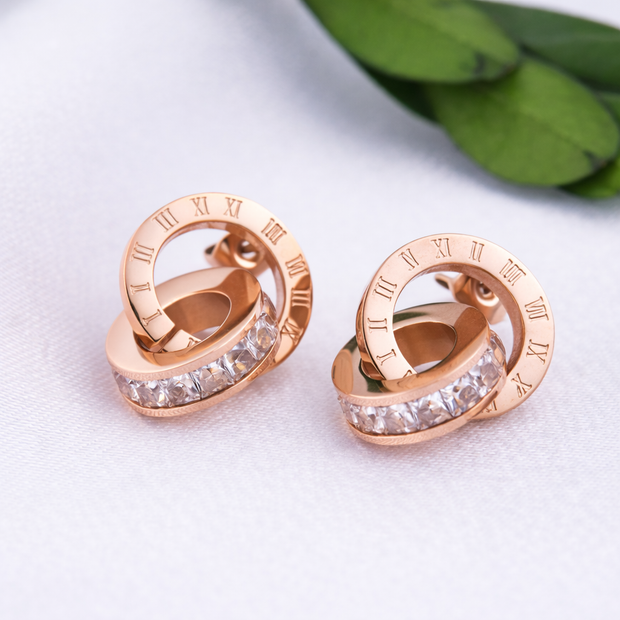 Créoles pour femmes en or rose avec cristaux