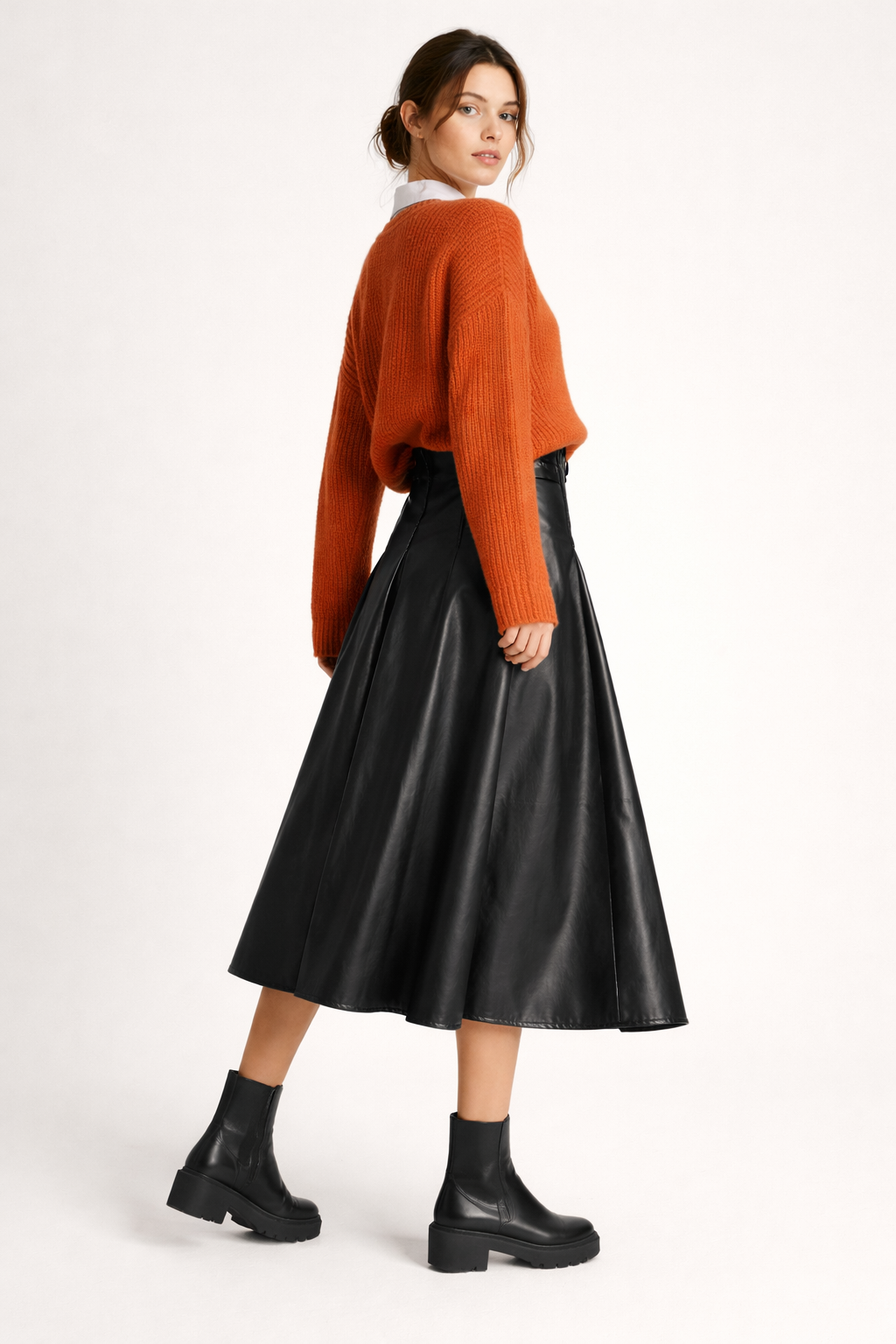 Eleganter Damen-Midirock mit Ledereffekt - Valeria