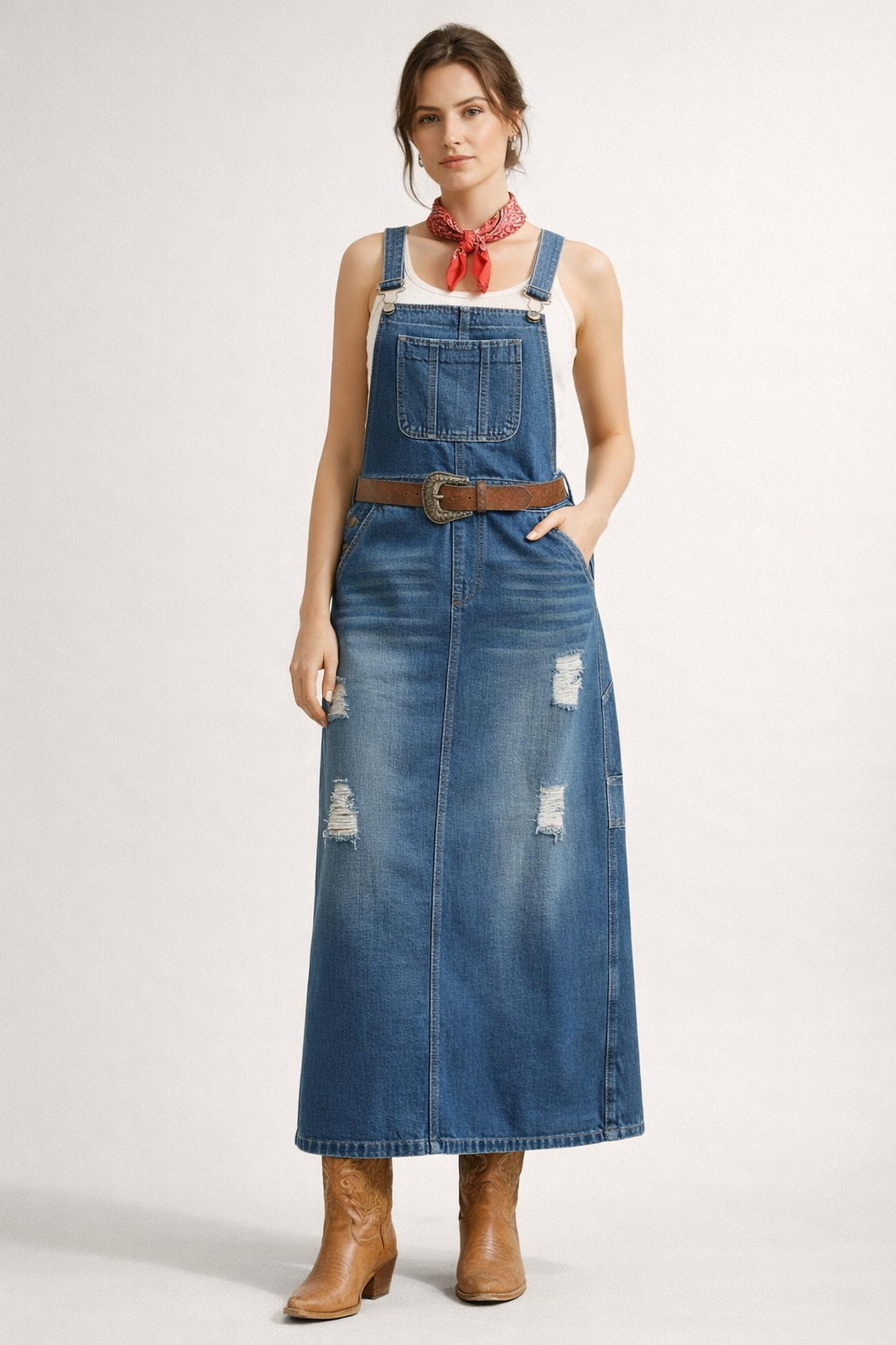 Damen Denim Latzhose Kleid lässig Midi Design - Carla
