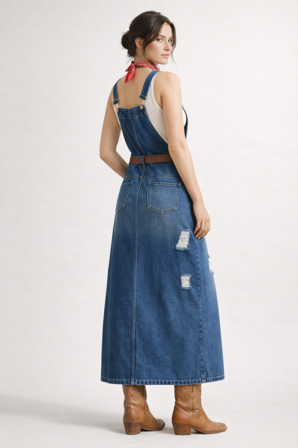 Damen Denim Latzhose Kleid lässig Midi Design - Carla
