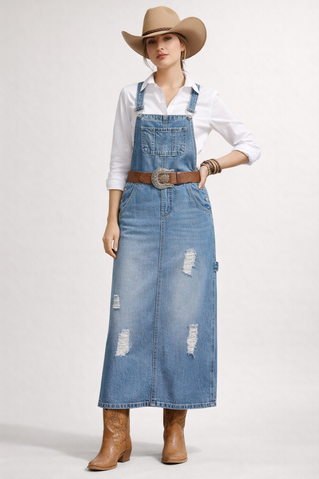 Damen Denim Latzhose Kleid lässig Midi Design - Carla