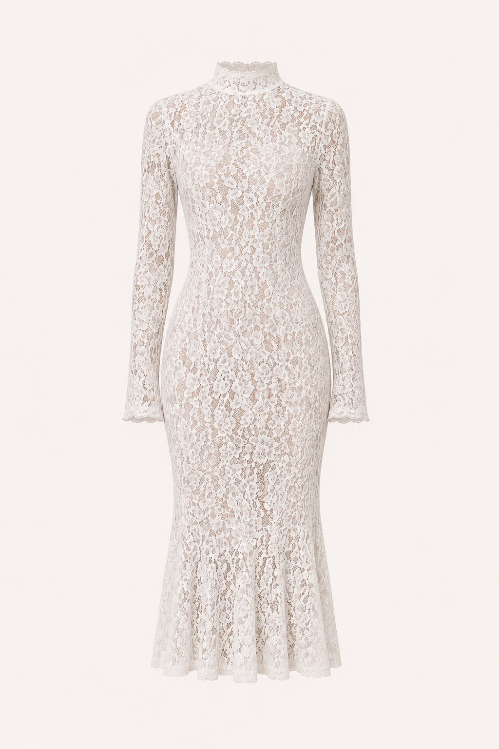 Elegantes Midi-Kleid aus Spitze für Damen mit hohem Kragen – Samara