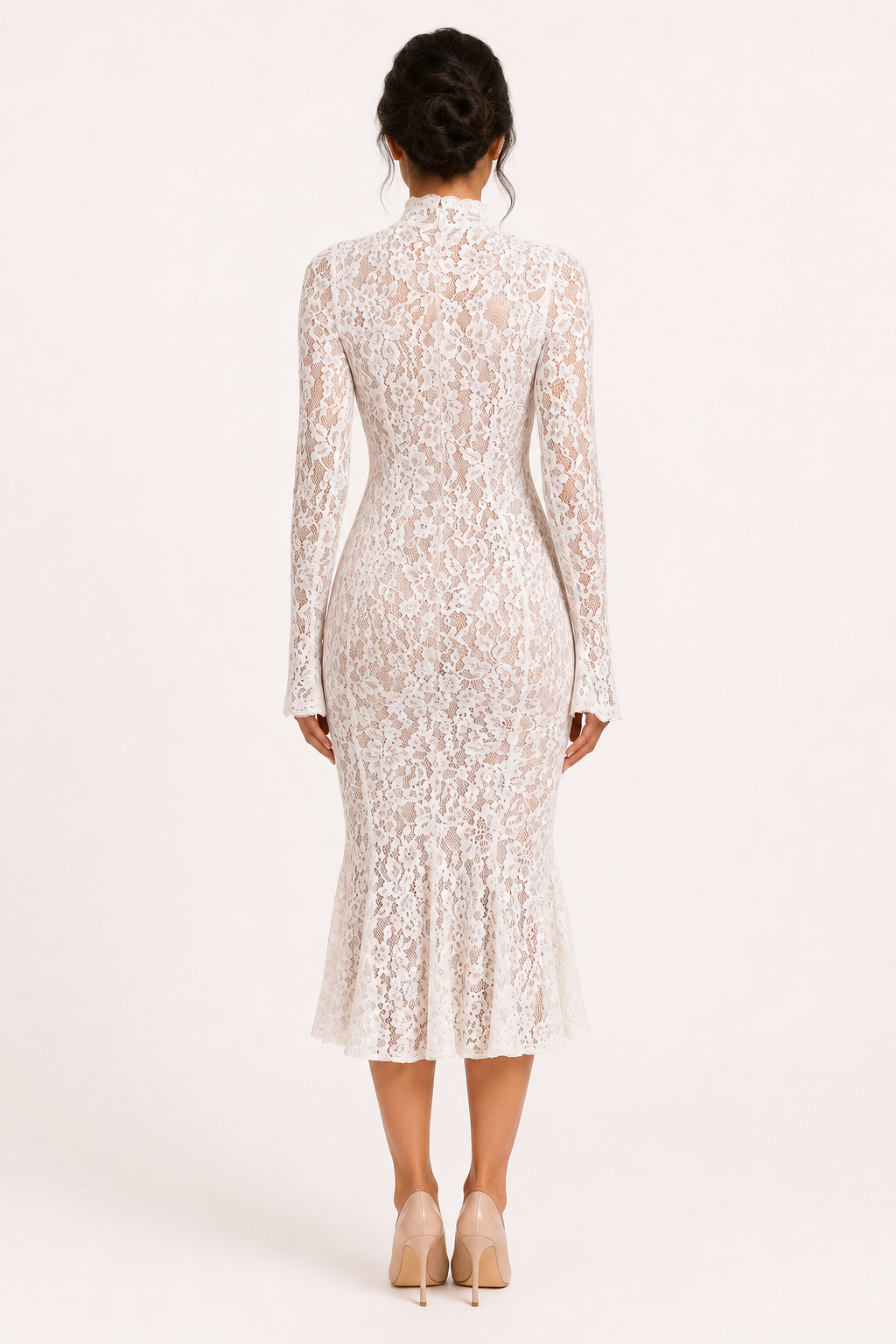 Elegantes Midi-Kleid aus Spitze für Damen mit hohem Kragen – Samara