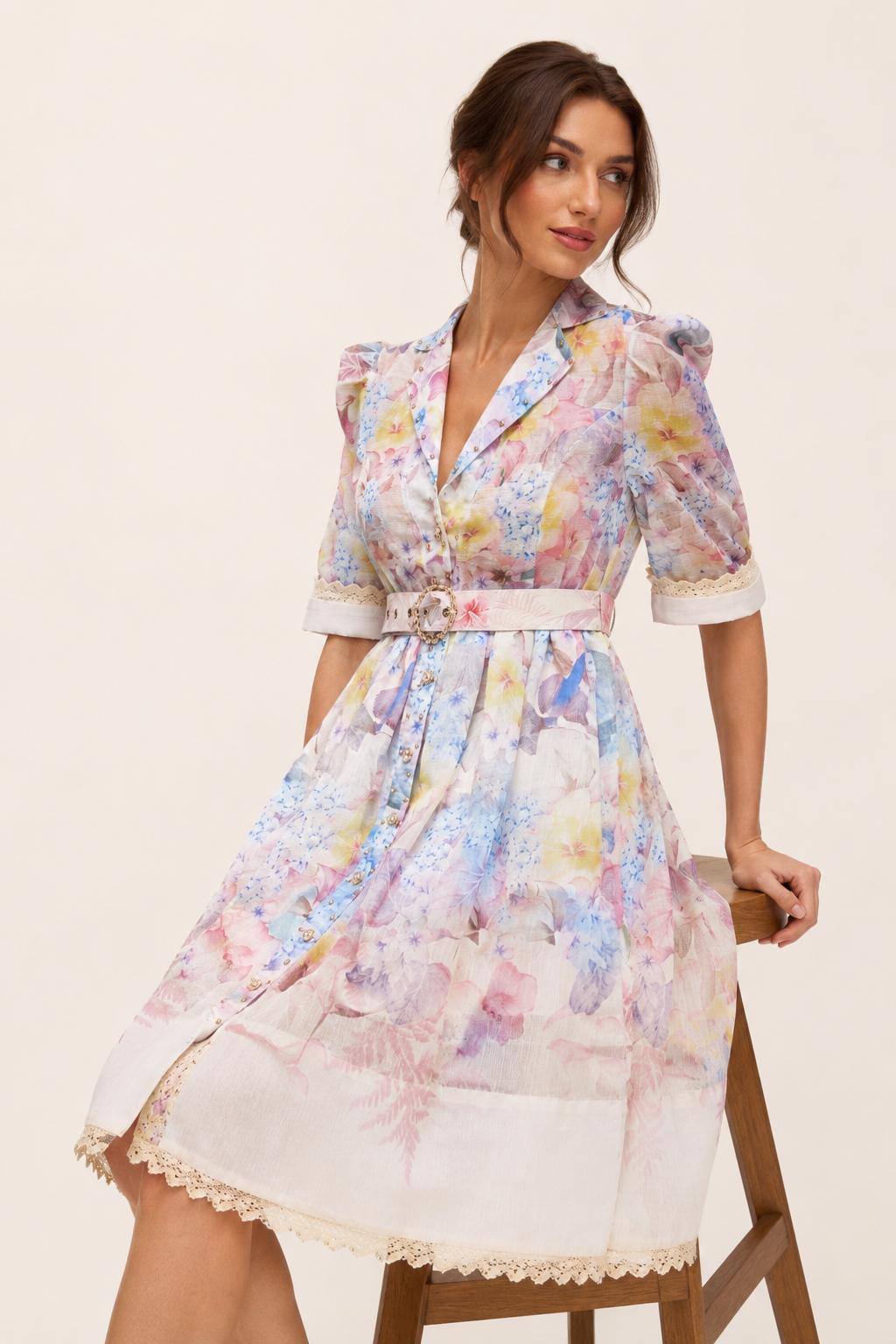 Geblümtes Hemdblusenkleid für Frauen mit Gürtel - Minna