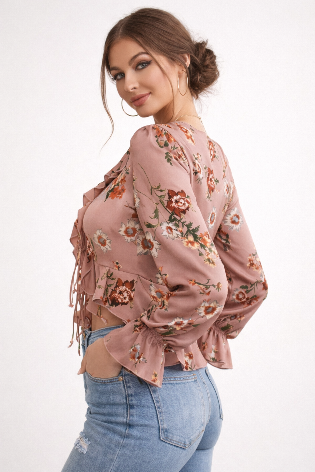 Damenbluse mit Blumendruck und Rüschen - Lily