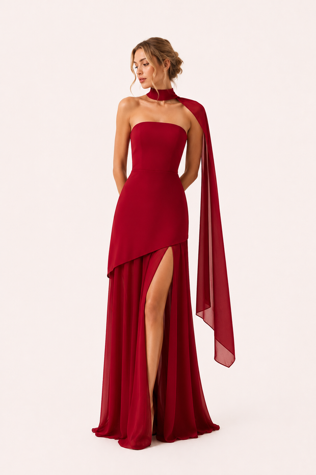 Elegantes, langes Brautjungfernkleid mit hohem Schlitz – Sabine