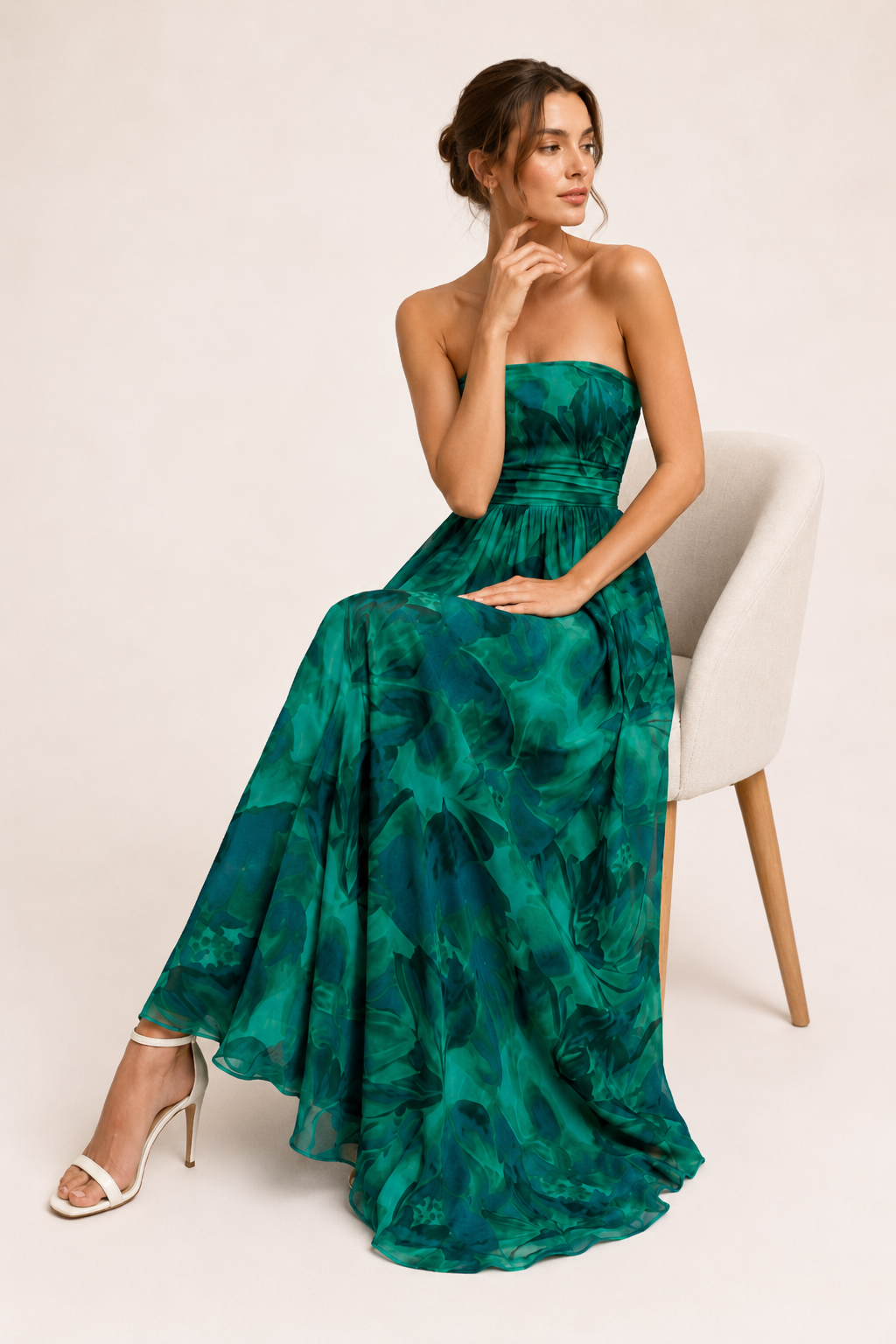 Vintage-Kleid für Damen ohne Träger mit Blumenmuster und weitem Rock – Elfriede