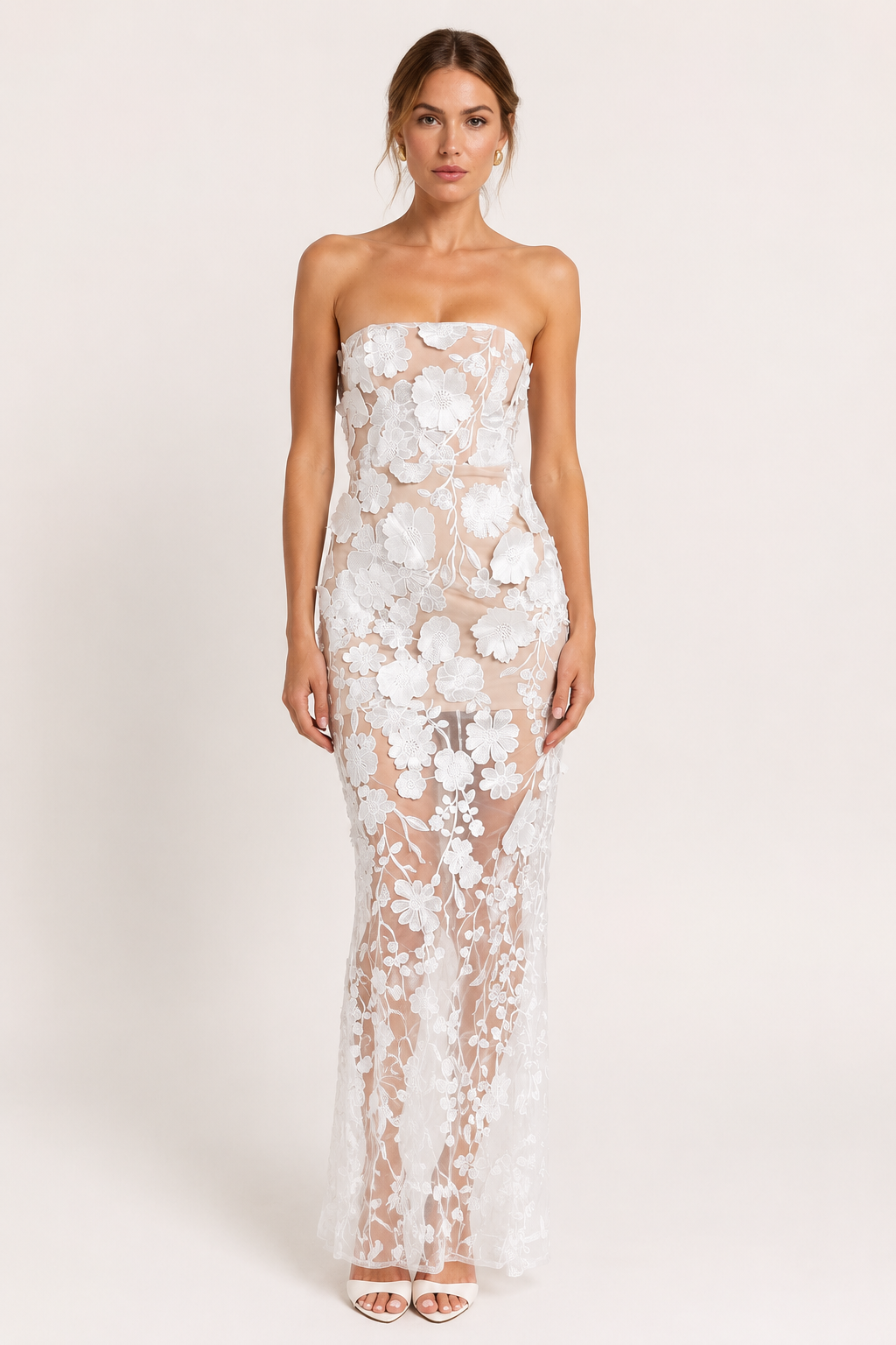 Langes Partykleid für Gäste mit Blumen-Spitze – Lorelei
