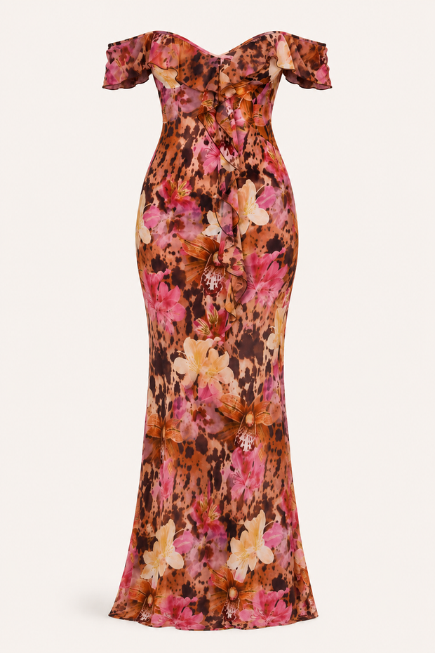 Robe longue imprimée pour femme, à épaules dénudées - Käthe