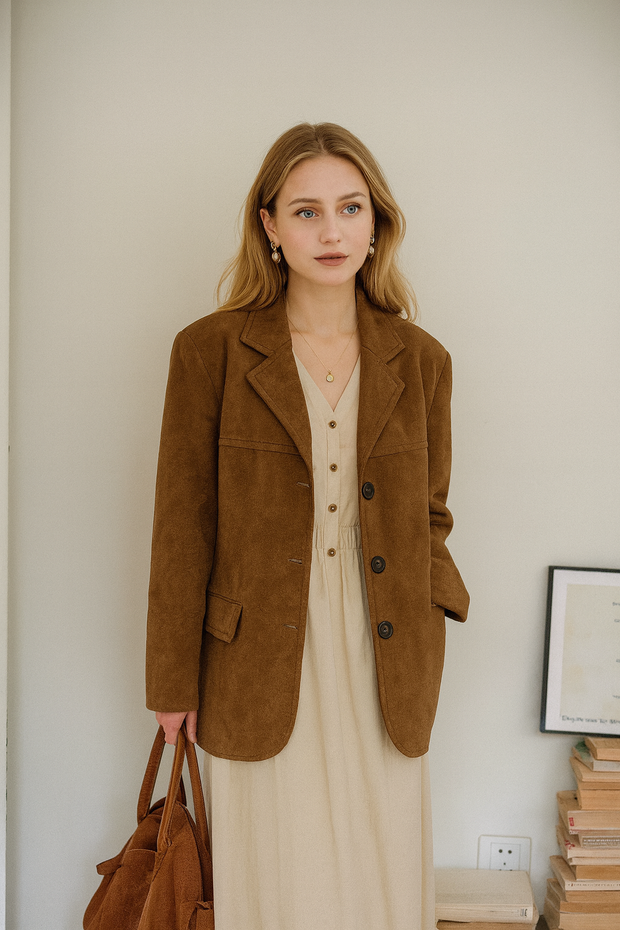 Blazer vintage en daim marron - Melissa